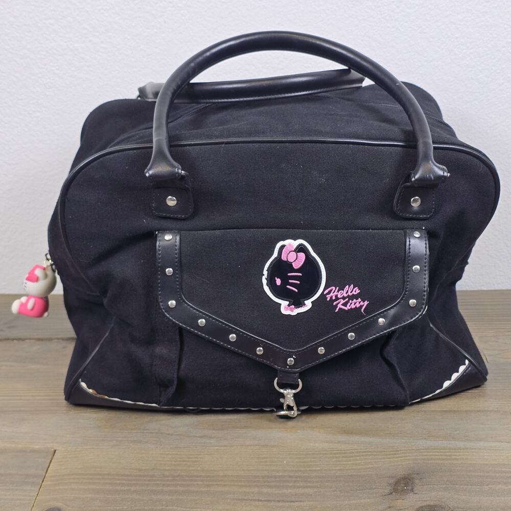 Hello Kitty - Sanrio: Black Canvas travel duffel bag w front studded pocket 2009